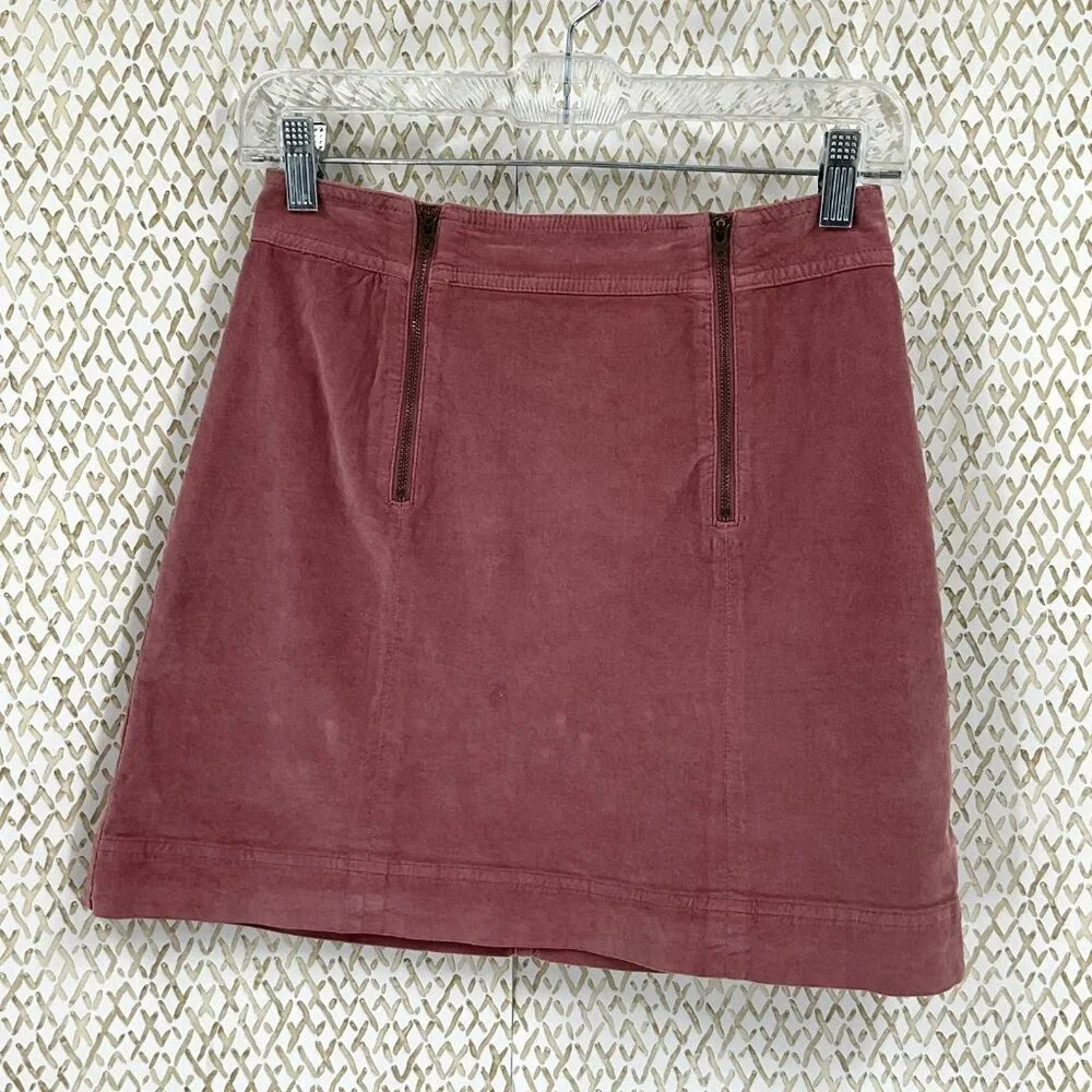 Madewell Mini Skirt Womens 0 Mauve Rose Velvet Front Zippers Stretch A-Line